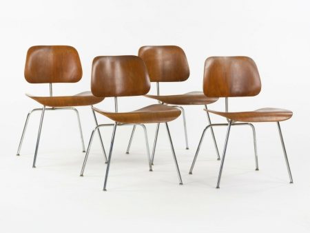 1948 Eames Evans for Herman Miller DCM Dining Chairs Metal in Walnut Set of Four Hot on Sale