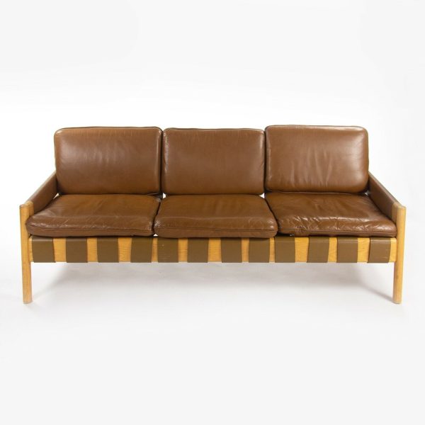 1976 Nicos Zographos Saronis Leather & Oak Sofa from Hugh Stubbins Library Supply