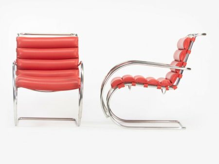 2006 Mies Van Der Rohe for Knoll Studio Red Leather MR EO7M Lounge Arm Chairs For Discount