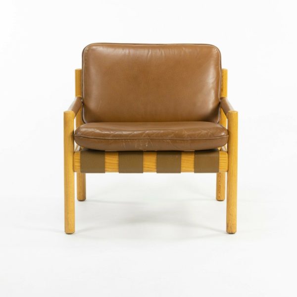 Pair 1976 Nicos Zographos Saronis Leather & Oak Lounge Chairs from Hugh Stubbins Library Online now