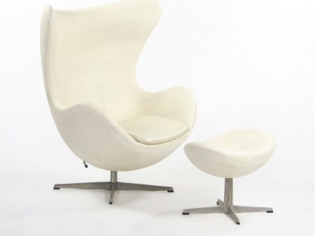 1998 Arne Jacobsen for Fritz Hansen White Leather Egg Chair with Ottoman Supply