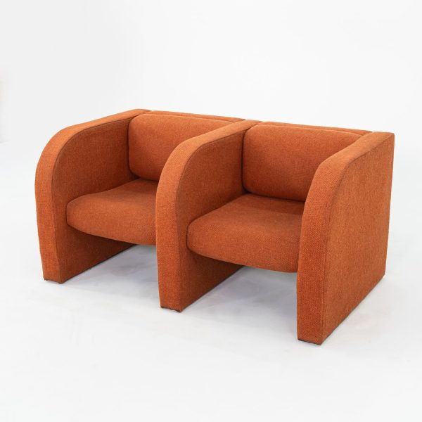 1970s Modernist Sculptural Two Seat Settee Sofa in Orange Hopsack Fabric For Cheap