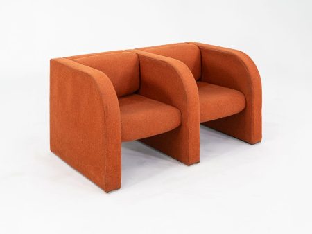 1970s Modernist Sculptural Two Seat Settee Sofa in Orange Hopsack Fabric For Cheap