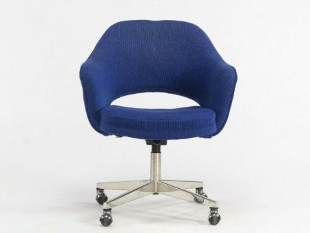 1974 Eero Saarinen for Knoll Rolling Executive Office Chair Original Blue Fabric Fashion