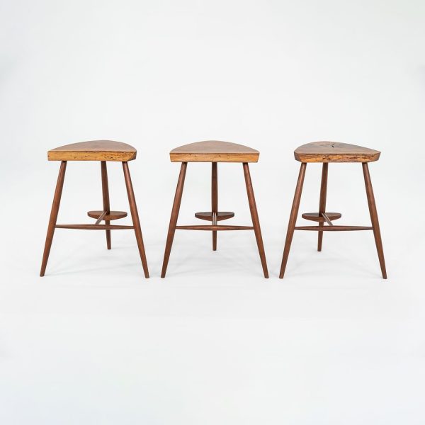 2001 Rare Set of Three Mira Nakashima Custom Counter Stools in Black Walnut Online Sale