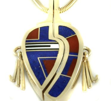 Ray Tracey 14kt Gold Signature Inlaid Pendant - Lapis Red Coral Sale