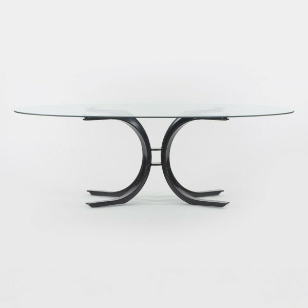 1970s Osvaldo Borsani Dining Table for Stow Davis with Glass Top and Steel Base For Sale