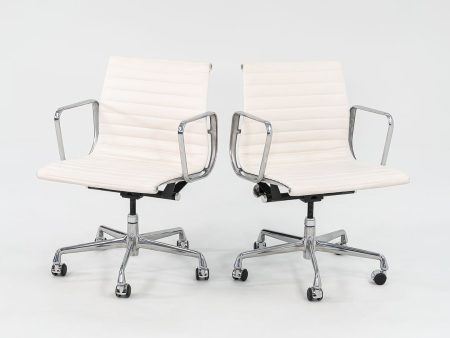 2022 Aluminum Group Management Desk Chair, Model EA335 by Ray and Charles Eames for Herman Miller in White Bristol Leather 2x Available Online Sale