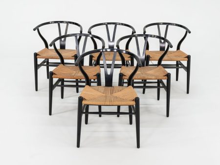 1960s Set of Six Hans Wegner for Carl Hansen & Son Wishbone Dining Chairs in Black Fashion