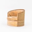 1970s Rattan Barrel Chair for Comfort Designs Attributed to Adrian Pearsall in Cane and Fabric Supply