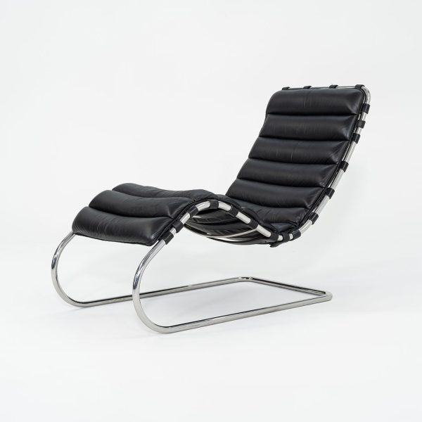 1970s Knoll Mies van der Rohe MR Chaise Lounge Chair in Black Leather Supply