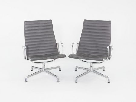 2013 Herman Miller Eames Aluminum Group Lounge Chairs in Grey Leather 2x Available Online Sale