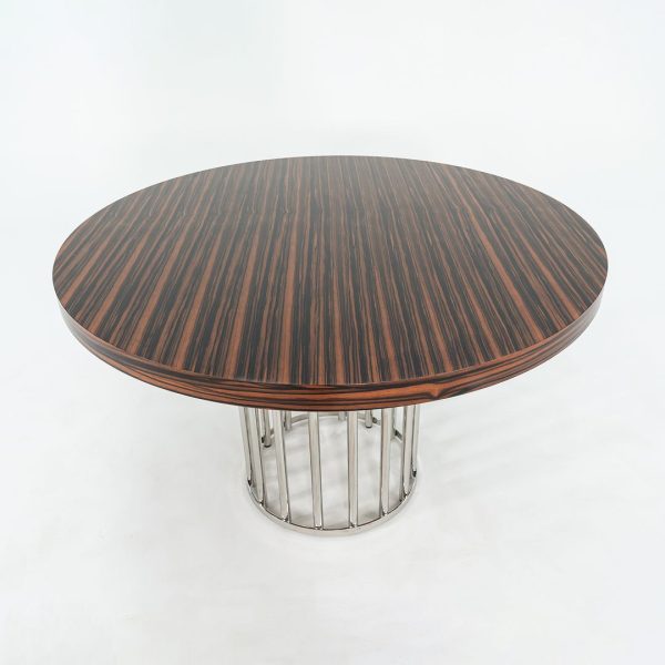 2000s Custom Round Dining Table with Macassar Ebony Wood Top and Polished Steel Base, 48 inches Online