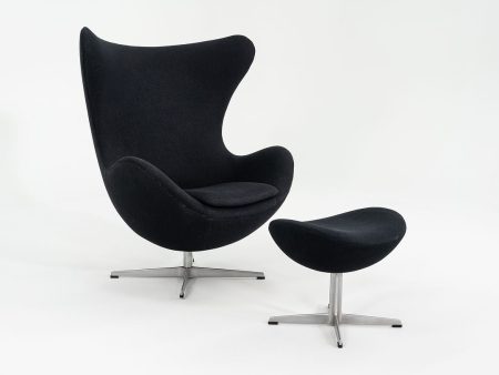 1993 Arne Jacobsen for Fritz Hansen Egg Chair and Ottoman in Black Fabric Online Hot Sale