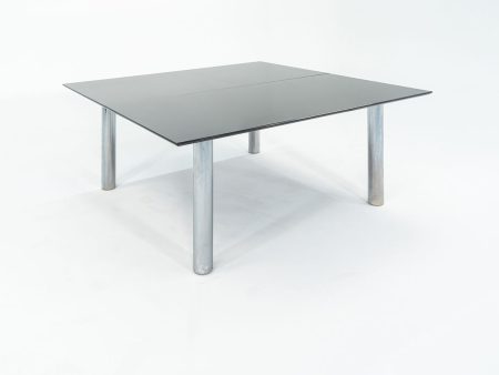 2006 Custom Black Granite and Chromed Steel Conference or Dining Table 72x72in Online Sale