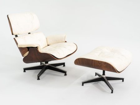 1964 Herman Miller Eames Lounge Chair and Ottoman in Rosewood and White Leather 670 671 Online now