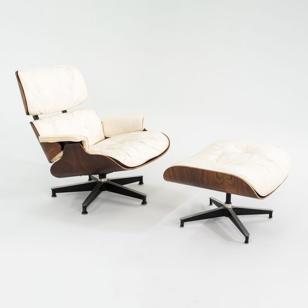 1964 Herman Miller Eames Lounge Chair and Ottoman in Rosewood and White Leather 670 671 Online now