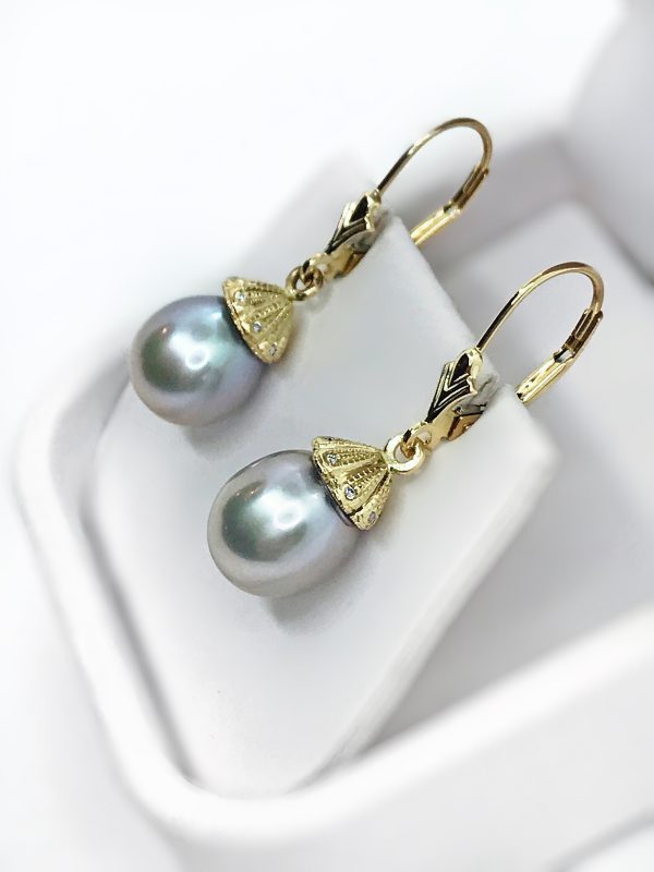 Pearl Dangle Grey 14K Yellow Gold Lab Diamond Earrings Supply