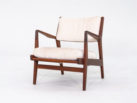 1960s Jens Risom Design U-430 Lounge Chair with Arms in Walnut and Fabric Hot on Sale