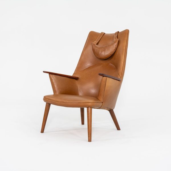 1958 Wegner AP27 and AP29 Lounge Chair and Ottoman by Hans Wegner for A.P. Stolen in Newly Upholstered Caramel Leather For Sale