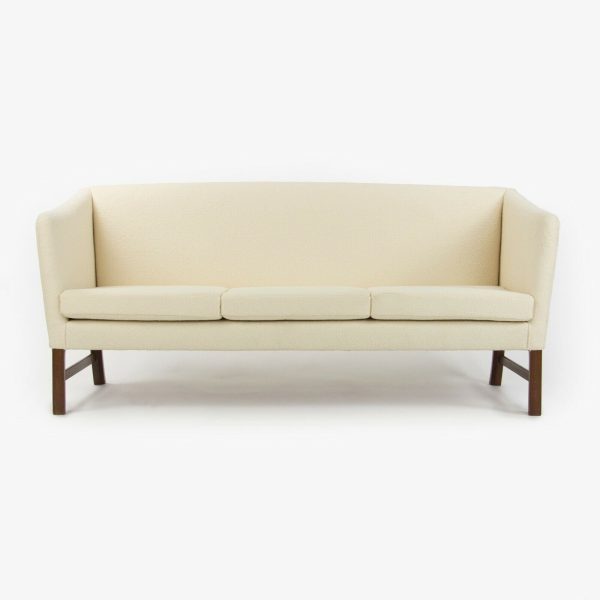 1960s Ole Wanscher for AJ Iversen White New Bouclé Fabric 3-Seat Sofa Denmark For Cheap