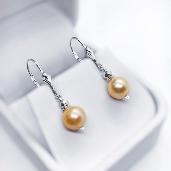 Peach Pearl and Hematite Sterling Silver Earrings Supply