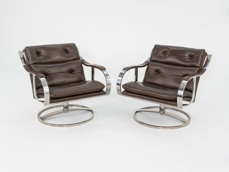 1998 Pair of 455 Series Lounge Chairs by Gardner Leaver and John Portman for Steelcase in Brown Leather Hot on Sale