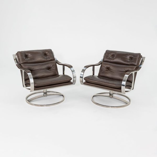 1998 Pair of 455 Series Lounge Chairs by Gardner Leaver and John Portman for Steelcase in Brown Leather Hot on Sale