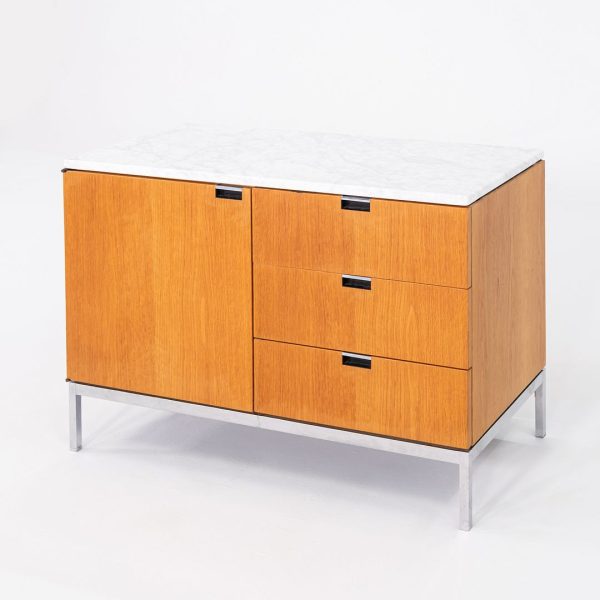 1981 Florence Knoll Two-Position Credenza   Cabinet in Oak and Marble on Sale