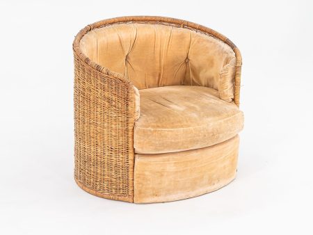 1970s Rattan Barrel Chair for Comfort Designs Attributed to Adrian Pearsall in Cane and Fabric Supply