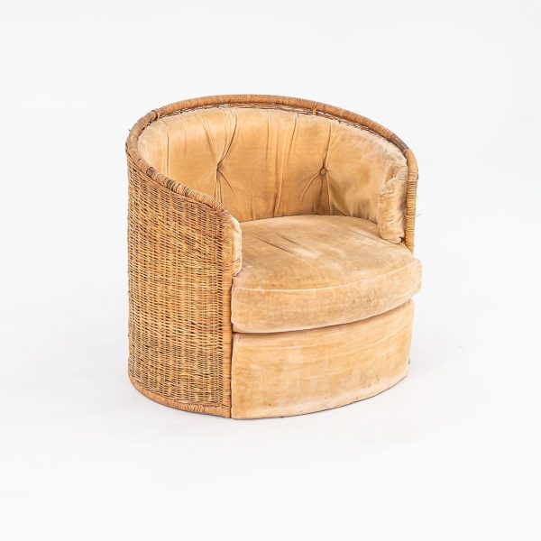 1970s Rattan Barrel Chair for Comfort Designs Attributed to Adrian Pearsall in Cane and Fabric Supply