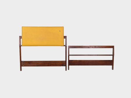 1959 Jens Risom Designs Twin Head and Footboard in Walnut with Yellow Vinyl Panel, 3x Available Sale