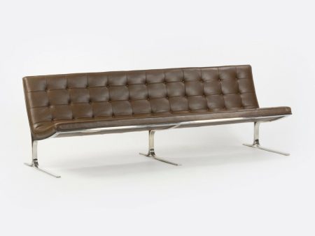 1960s Nicos Zographos CH28 Ribbon 3-Seat Sofa in Brown Leather For Discount