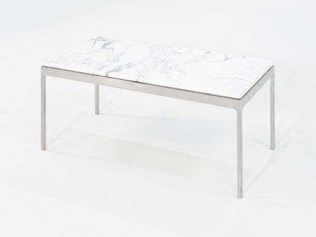 1980s Coffee Table, Model TA.35.36.72 by Nicos Zographos for Zographos Designs in Stainless and White Marble Fashion