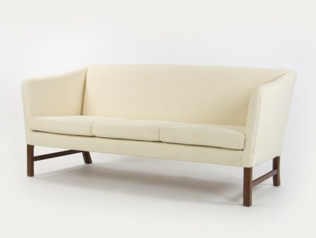 1960s Ole Wanscher for AJ Iversen White New Bouclé Fabric 3-Seat Sofa Denmark For Cheap