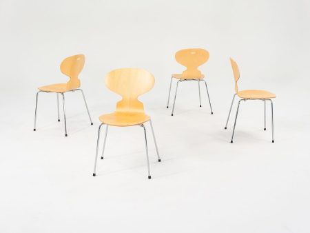 2005 Set of Four 3101 Side Chairs by Arne Jacobsen for Fritz Hansen in Maple and Chromed Steel Sale