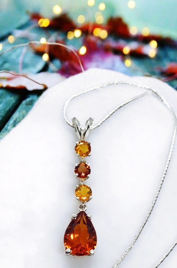 Fancy Orange AA Quality Citrine and Sterling Silver Necklace Online Hot Sale