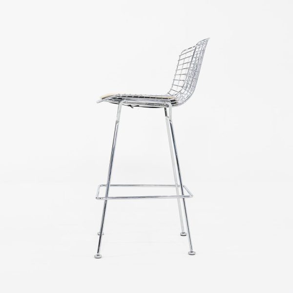 2011 Harry Bertoia for Knoll Chrome Bar Stools with Ivory Fabric Seat Pads 4x Available on Sale