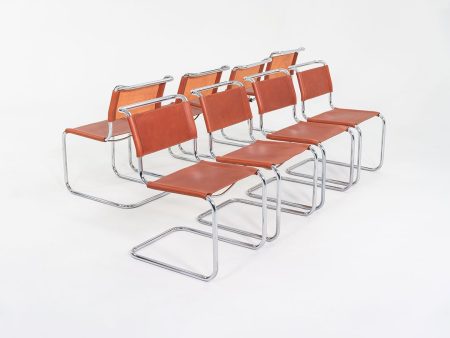 1960s Set of Eight Marcel Breuer for Thonet Side Chairs in New Chestnut Saddle Leather Discount