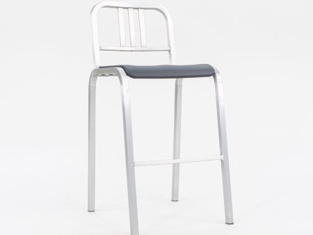 2022 New Nine-O Bar Stool by Ettore Sottsass for Emeco in Brushed Aluminum with Grey Seats 18x Available For Discount