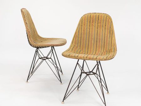 1960s Pair of DKR-1 Chair by Ray and Charles Eames for Herman Miller with Rare Millerstripe Fabric by Alexander Girard For Discount