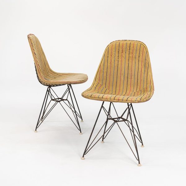 1960s Pair of DKR-1 Chair by Ray and Charles Eames for Herman Miller with Rare Millerstripe Fabric by Alexander Girard For Discount