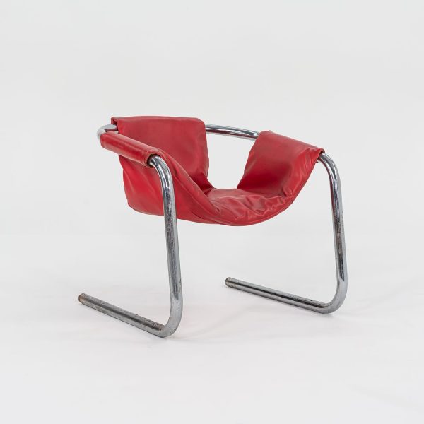 1970s Zermatt Sling Chair by Duncan Burke and Gunter Eberle for Vecta Group in Chromed Steel and Pink Vinyl 3x Available For Sale