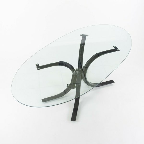 1970s Osvaldo Borsani Dining Table for Stow Davis with Glass Top and Steel Base For Sale