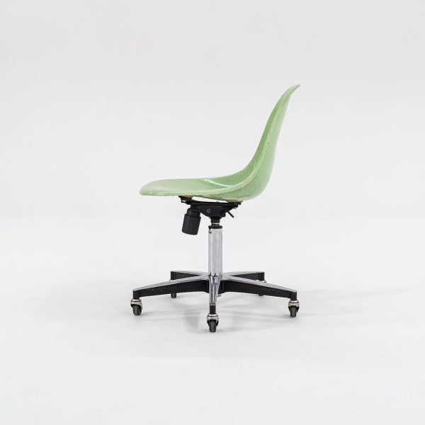 2010s Eames Modernica Fiberglass Side Shell Chairs with Rolling Desk Chair Bases in Light Green 1x Available Hot on Sale