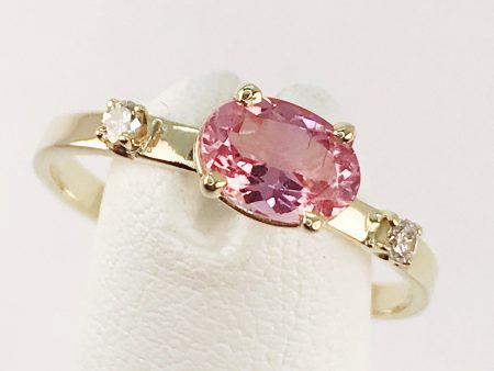 Pink Tourmaline and Genuine Diamond 14k Yellow Gold Ring Online Hot Sale