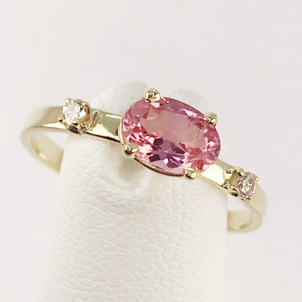 Pink Tourmaline and Genuine Diamond 14k Yellow Gold Ring Online Hot Sale