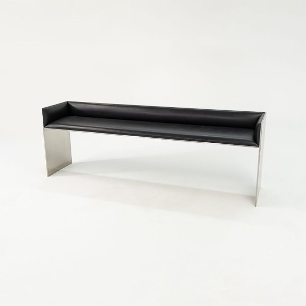 2016 Custom Brushed Stainless Steel Bench with Black Leather Upholstery, 2x Available For Cheap