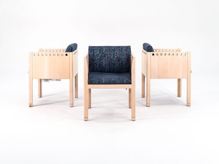 1988 Cube Armchair by Brian Kane for Metropolitan Furniture in Maple and Blue Fabric 3x Available For Discount