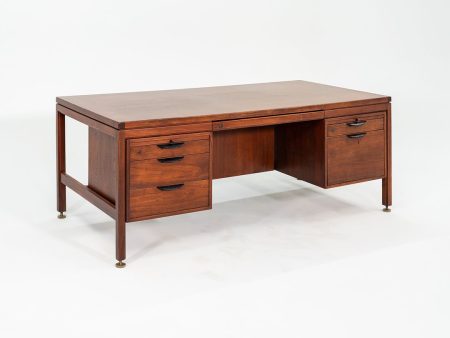 1970 Jens Risom Designs Double Pedestal Executive Desk in Walnut For Cheap